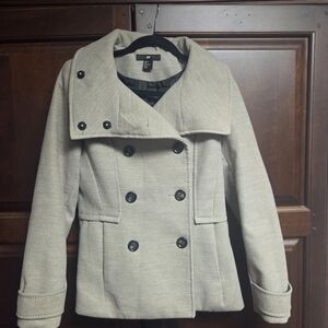 H&M Women's Double-Breasted Cream Pea Coat